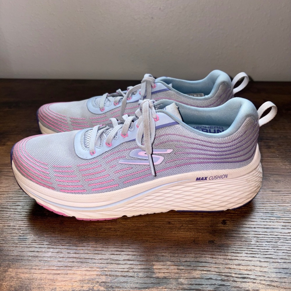 Skechers GOrun Max Cushioning Womens 9 Gray Pink Purple Running Shoes 129000